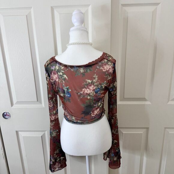 Sheer Brown Bell Sleeve Top - Picture 3 of 5